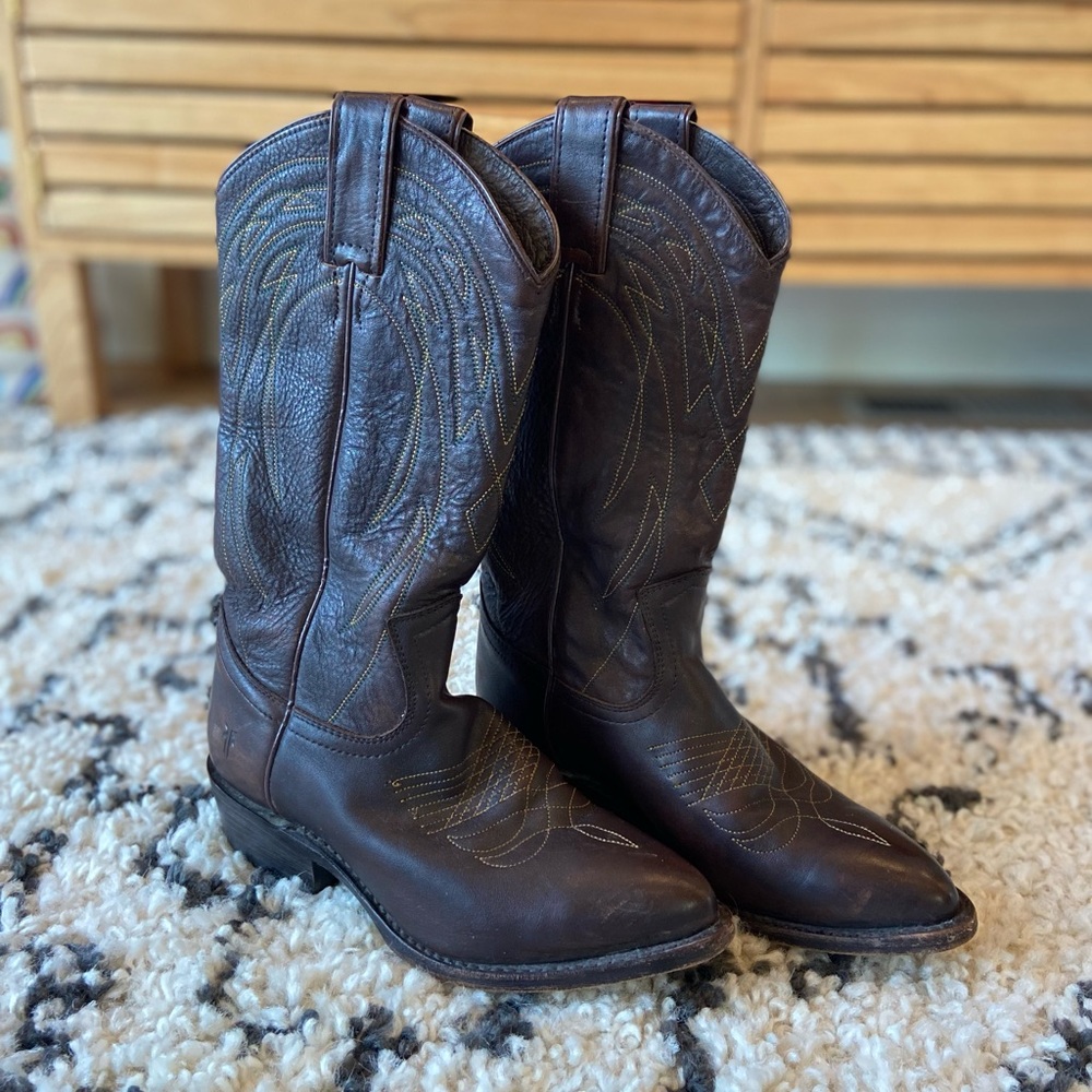 Frye brown leather cowboy boots
